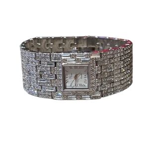 Suzanne Somers Silvertone Rhinestone Square Face Bracelet Watch